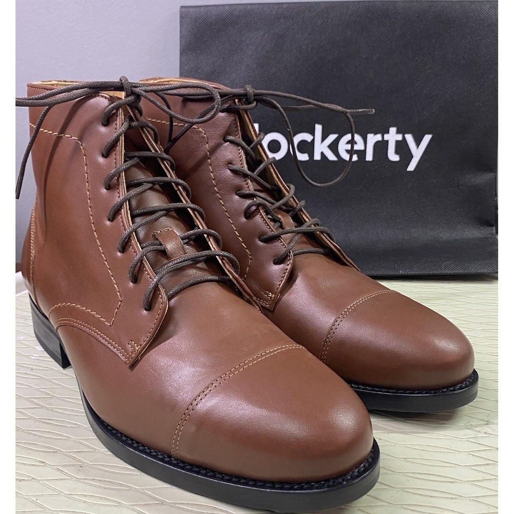 Hockerty Mens Brown Leather Lace Up Cap Toe Short Dress Ankle Boot US 5.5/37 NWB
